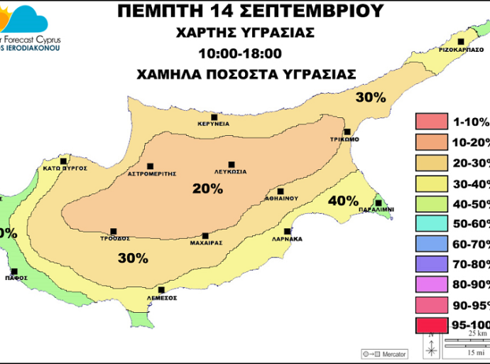 Άνοδος θερμοκρασίας με χαμηλά ποσοστά υγρασίας-Χωρίς βροχές μέχρι 20 Σεπτεμβρίου!!